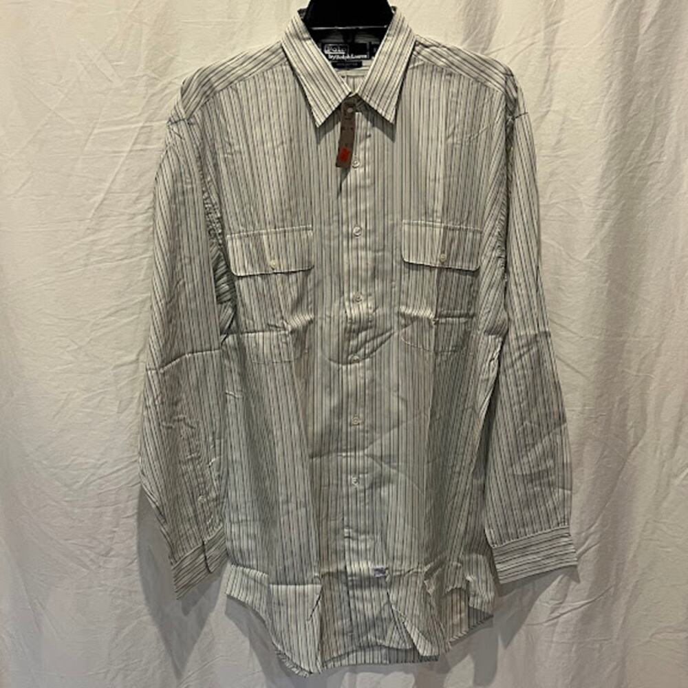 NWT Ralph Lauren Shirt Cream Blue Tan Stripe Cotton Collared Mens Sz M
